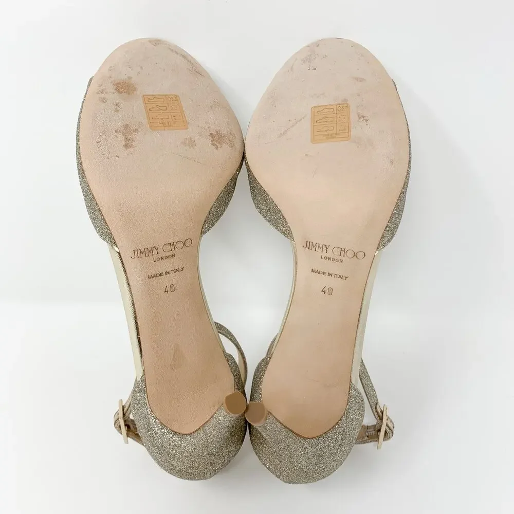 Jimmy Choo Annie 85 Platinum Ice Glitter Heels EU 40
